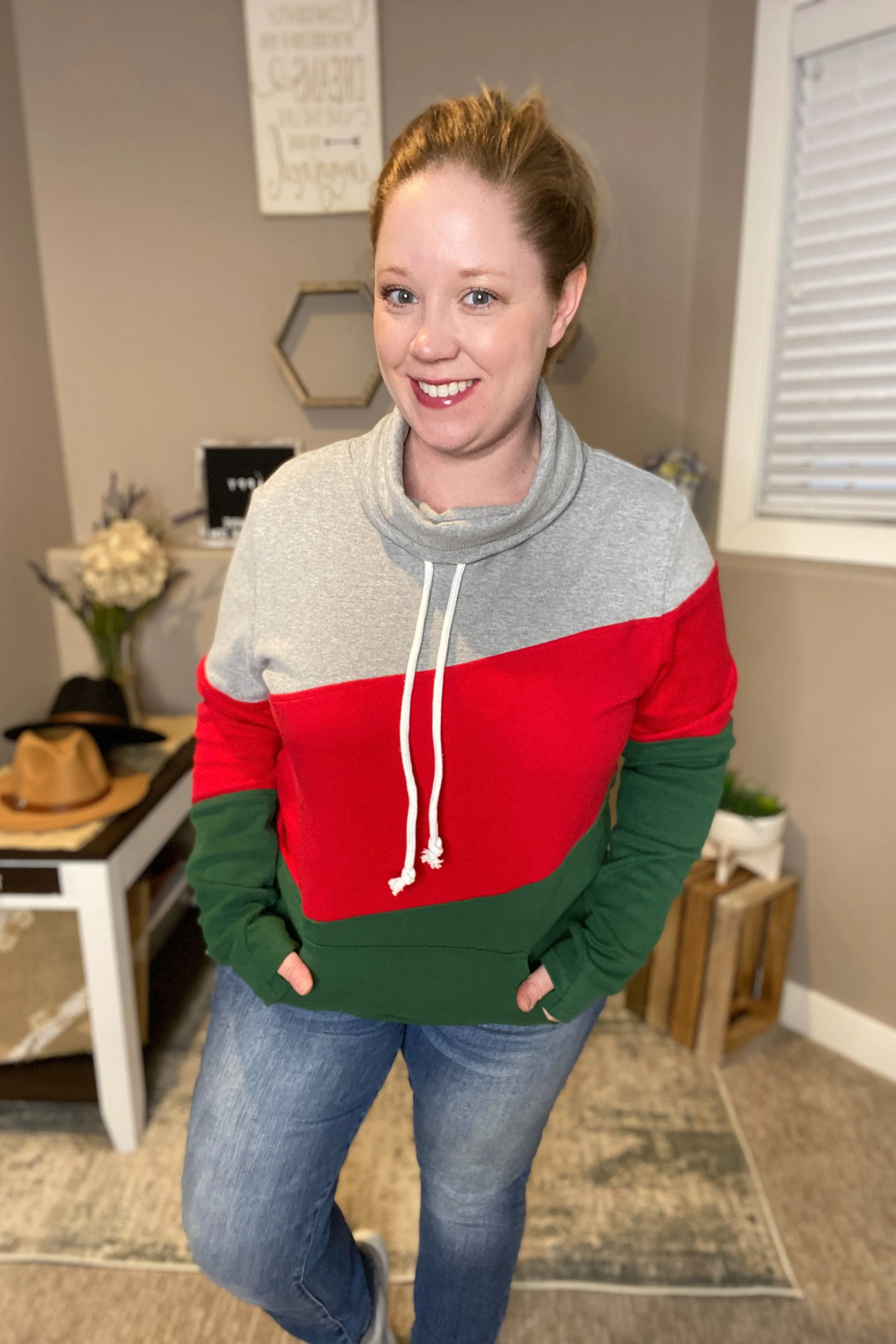 Classic Trio-Block Cowl Neck