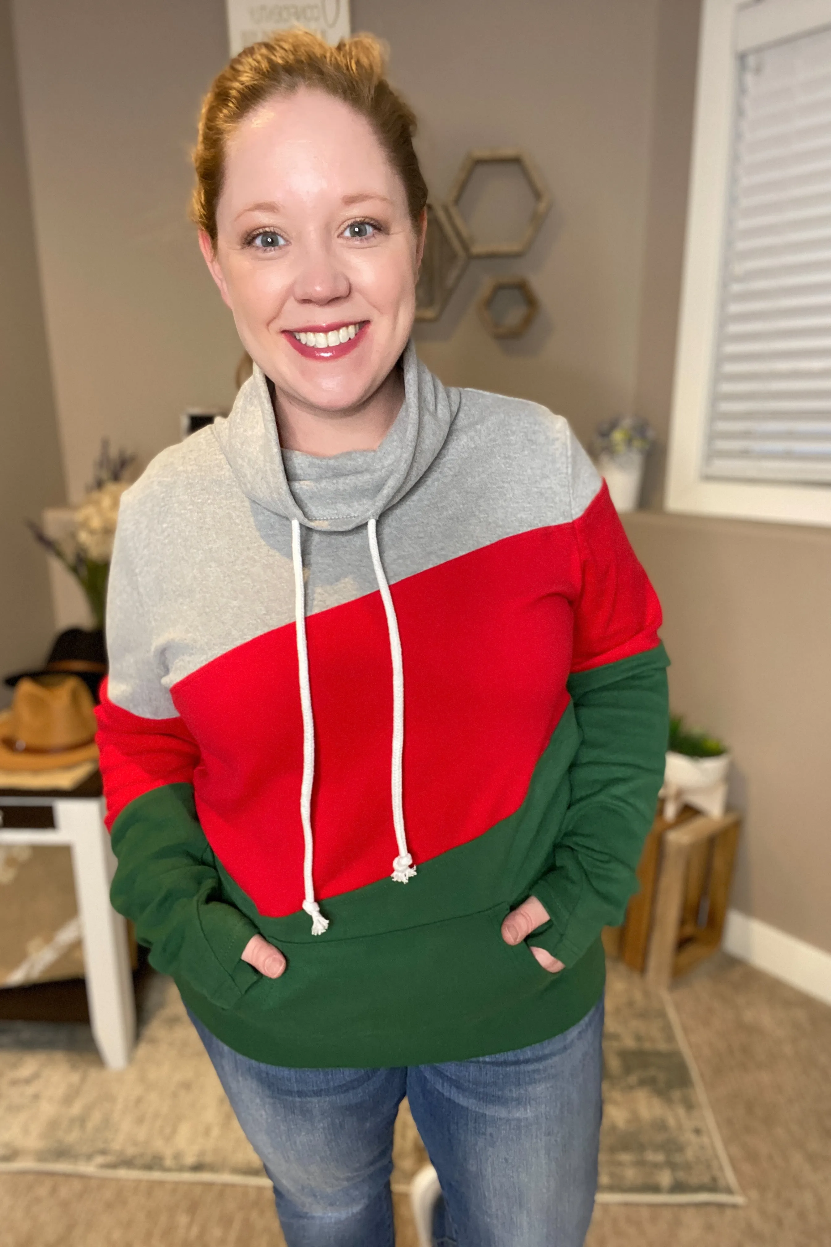 Classic Trio-Block Cowl Neck