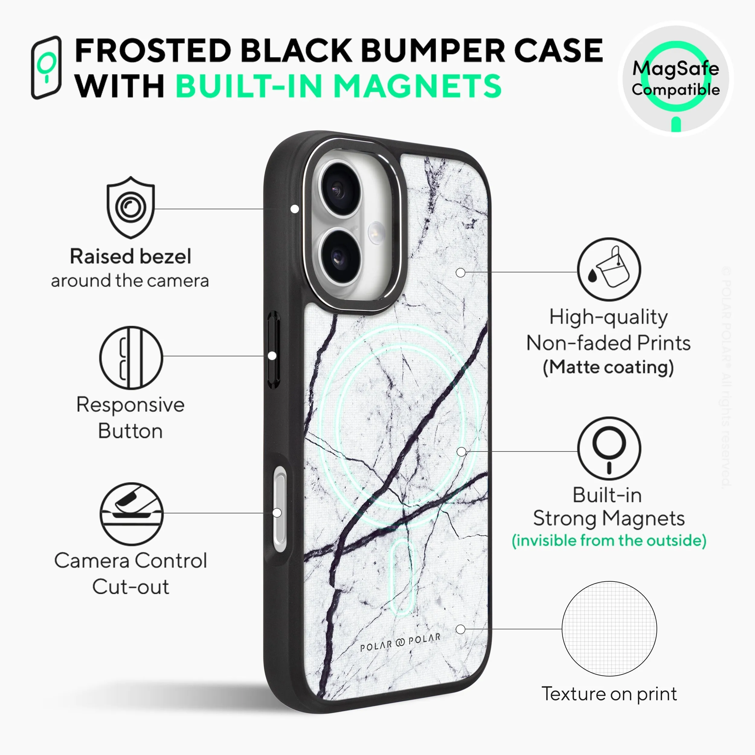 Classic White - iPhone 16 Frosted Black Bumper MagSafe Case