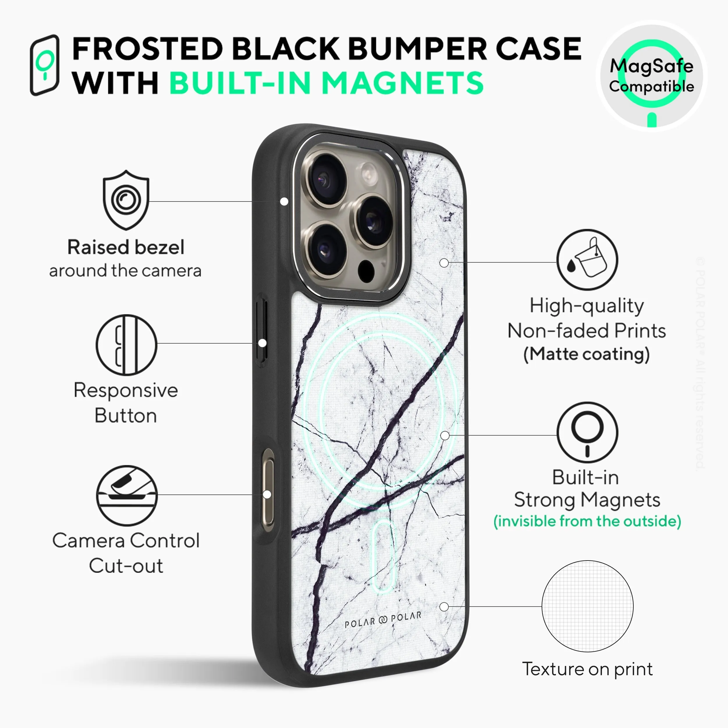 Classic White - iPhone 16 Pro Max Frosted Black Bumper MagSafe Case