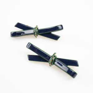 Color Block Bow Clip Pair -- Blue