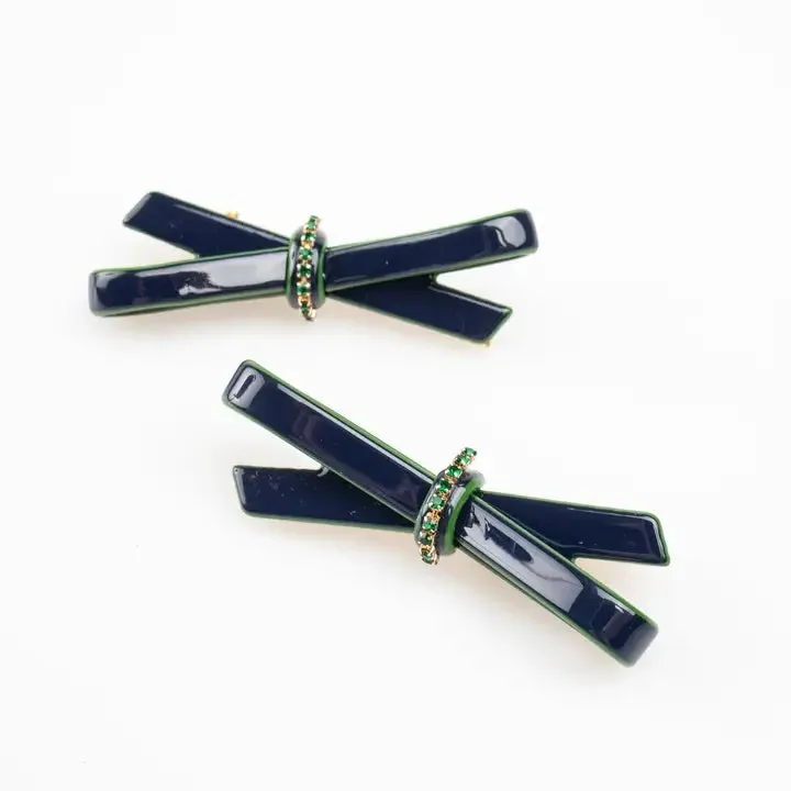 Color Block Bow Clip Pair -- Blue