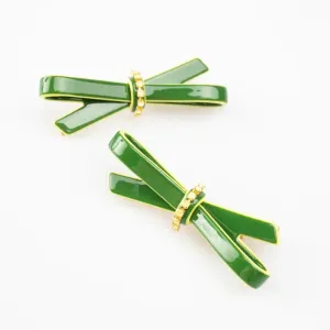 Color Block Bow Clip Pair -- Green