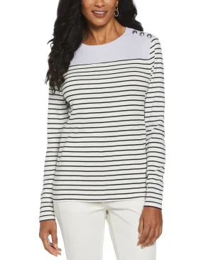 Color Block Stripe Button Detail Top