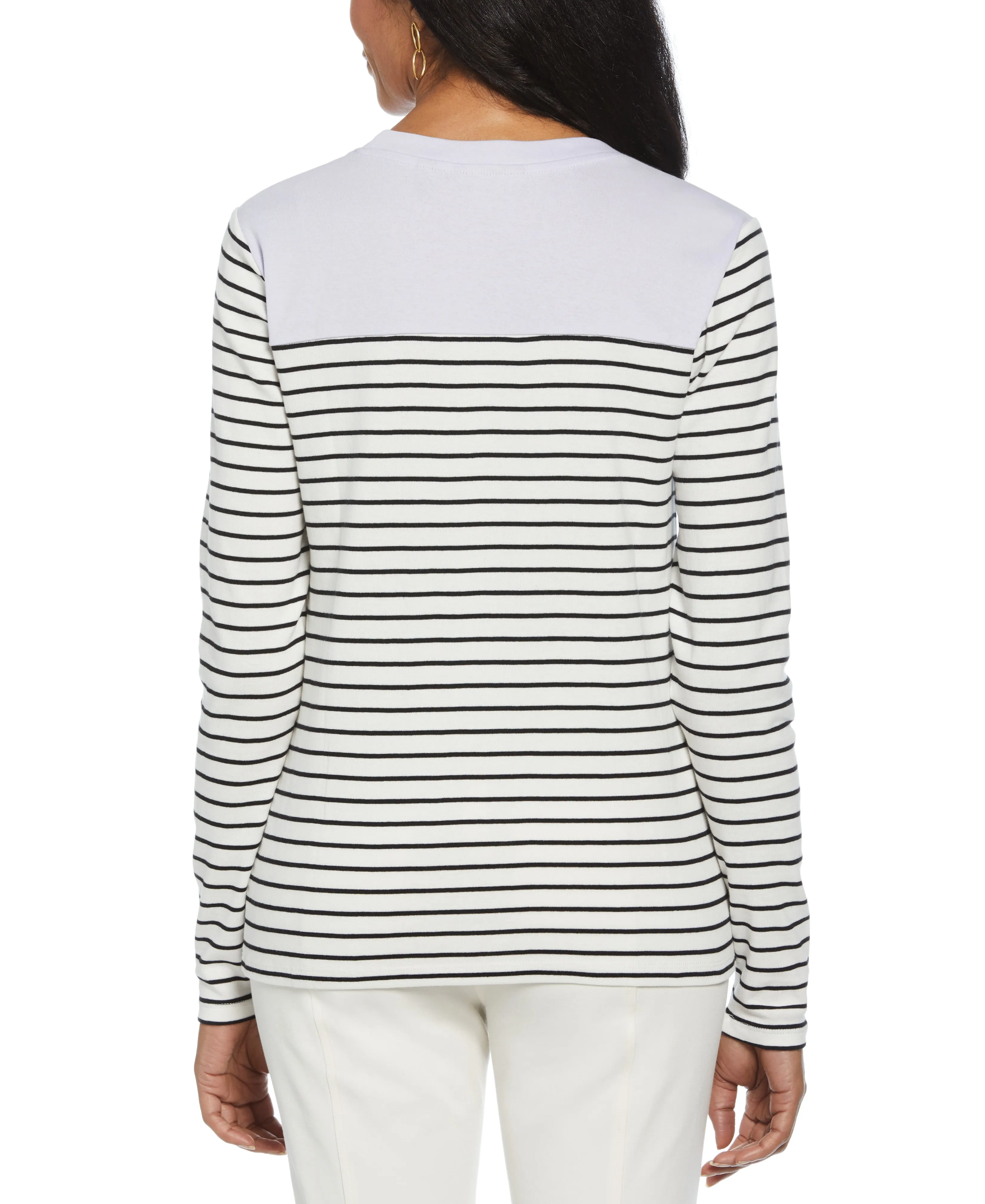 Color Block Stripe Button Detail Top