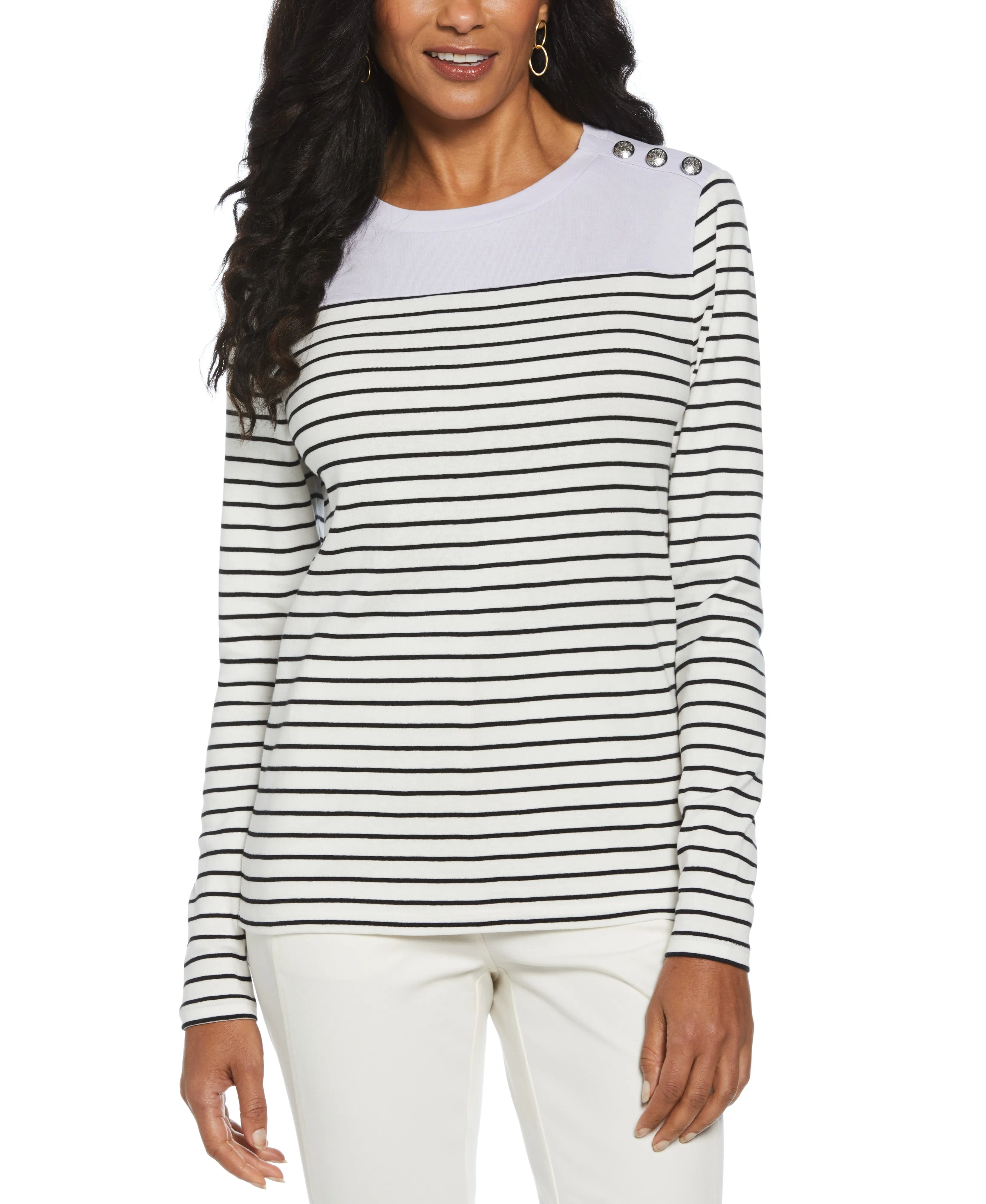 Color Block Stripe Button Detail Top