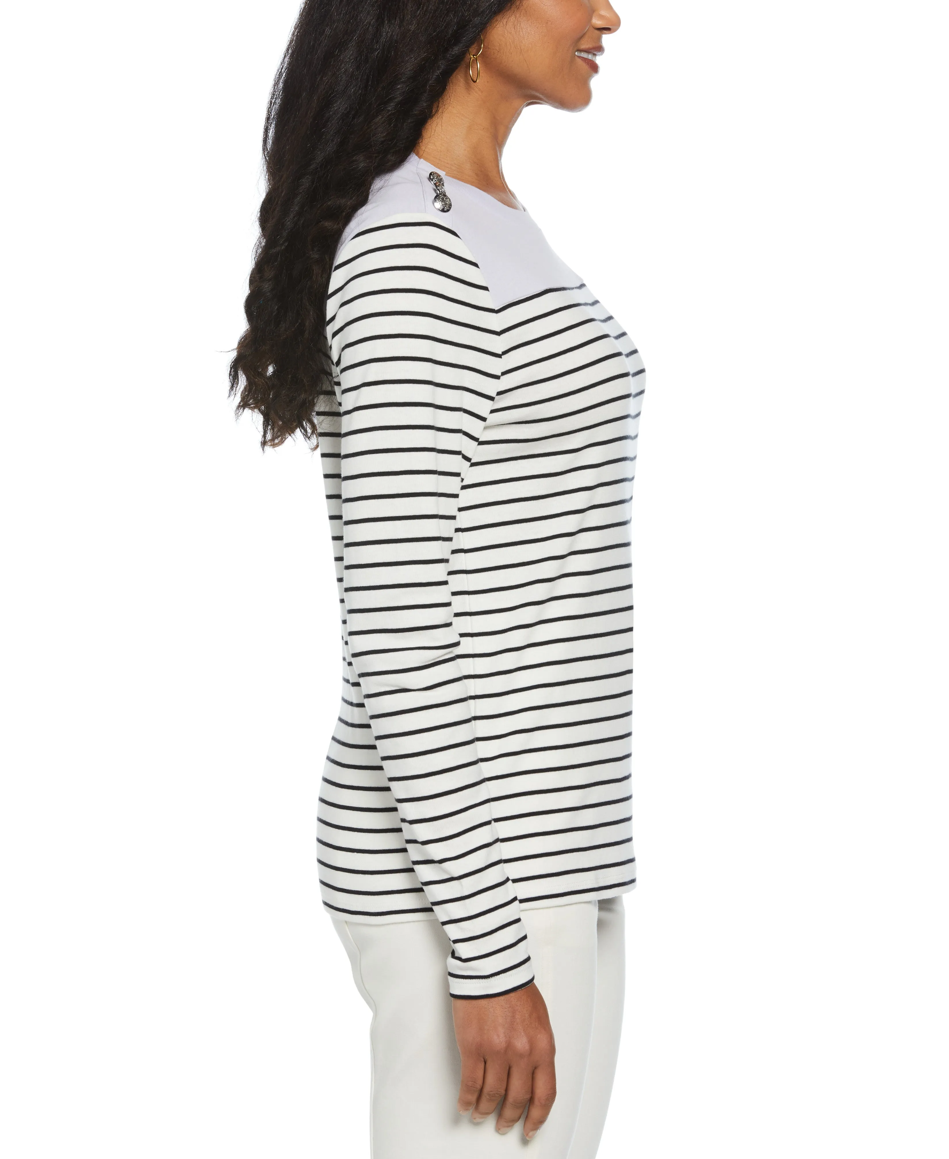 Color Block Stripe Button Detail Top