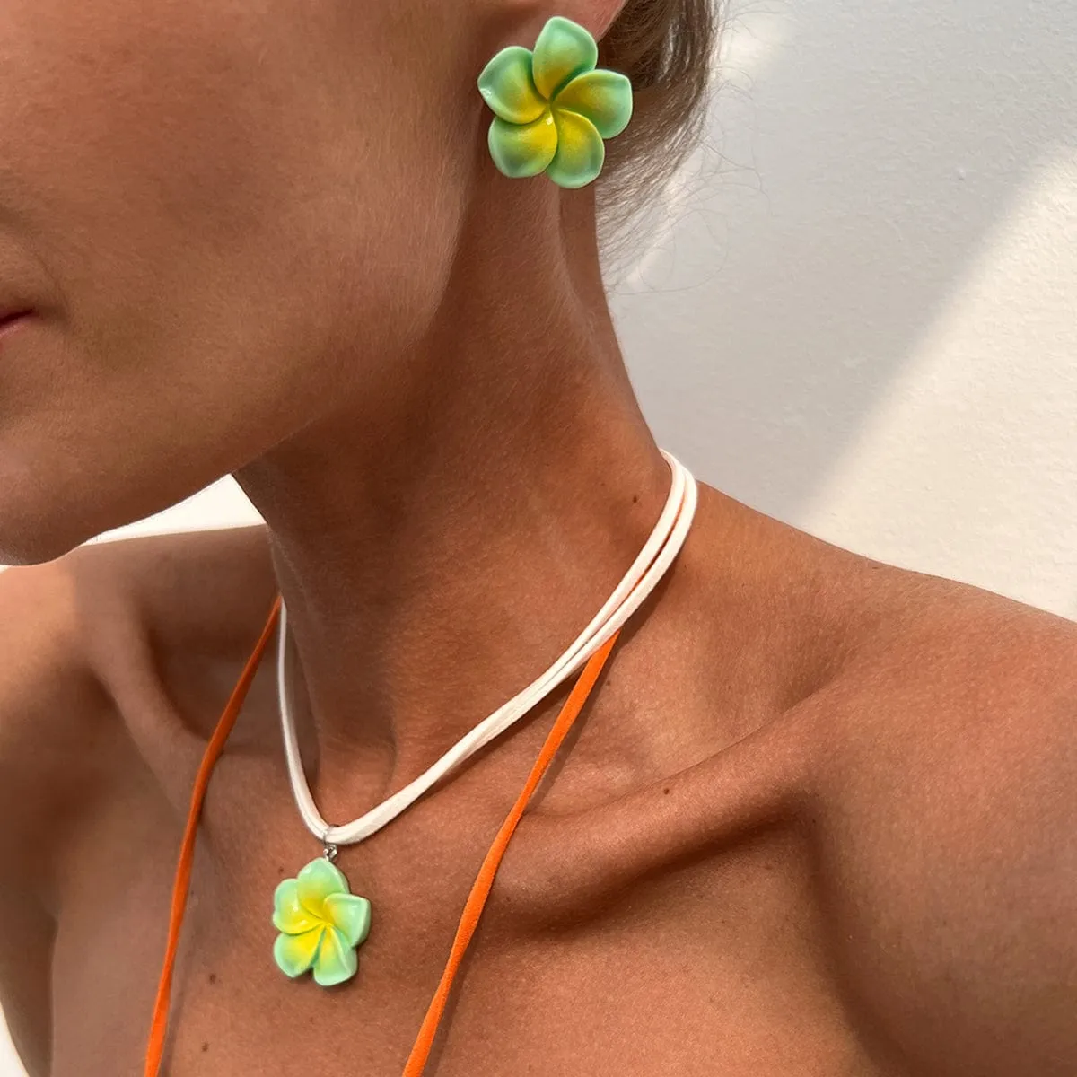Colorful Flower Velvet Necklace Earrings Set