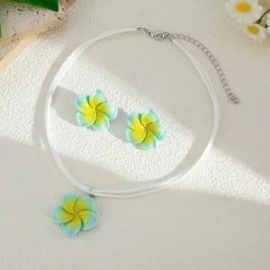 Colorful Flower Velvet Necklace Earrings Set
