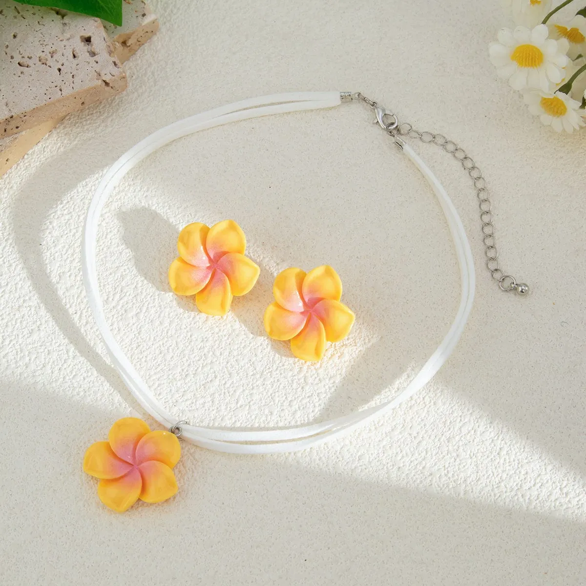 Colorful Flower Velvet Necklace Earrings Set