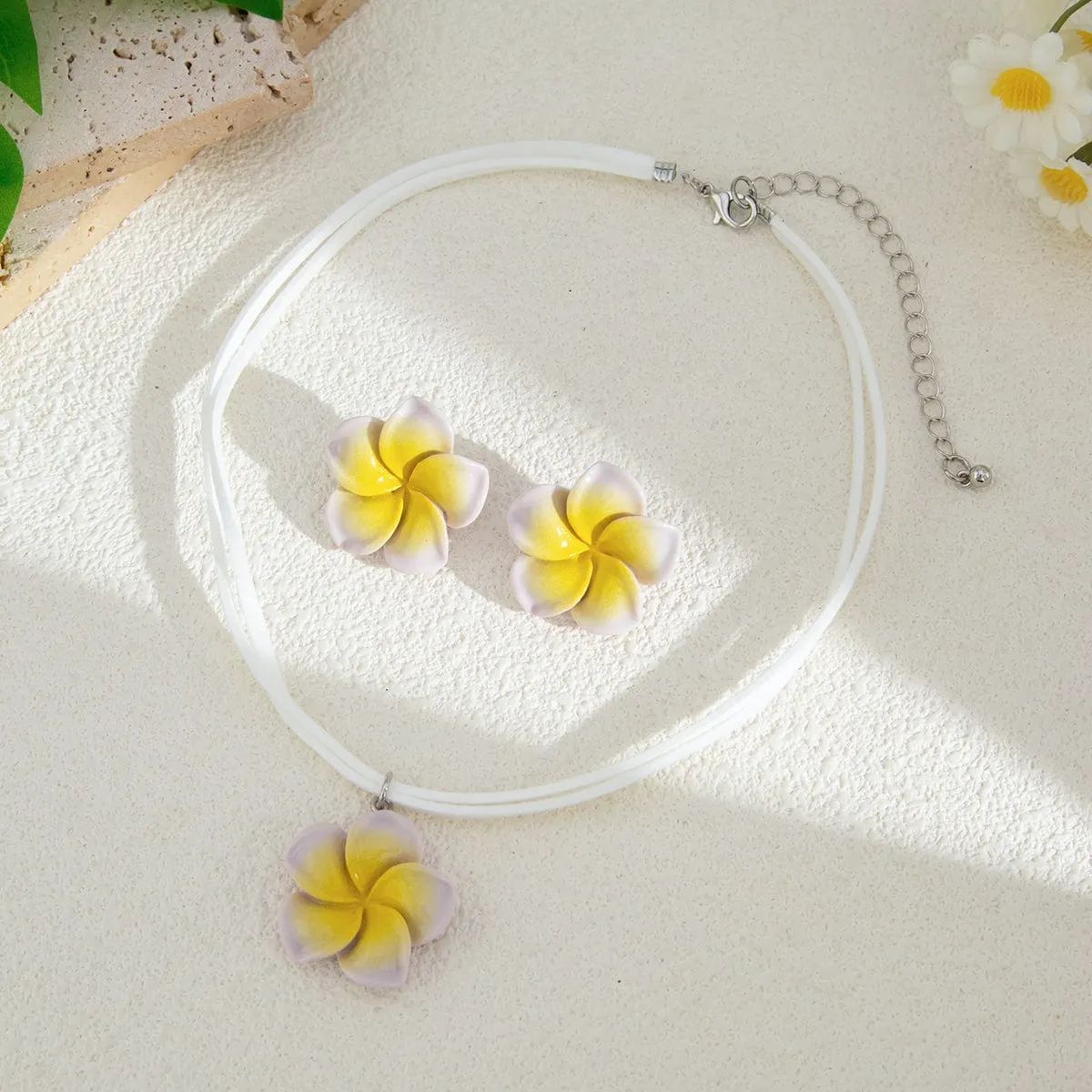 Colorful Flower Velvet Necklace Earrings Set