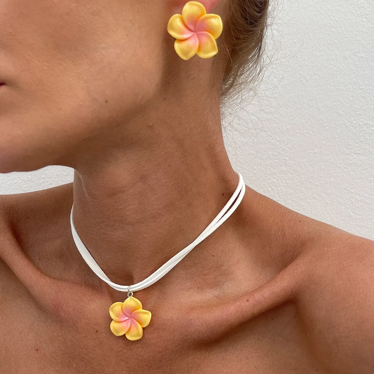 Colorful Flower Velvet Necklace Earrings Set