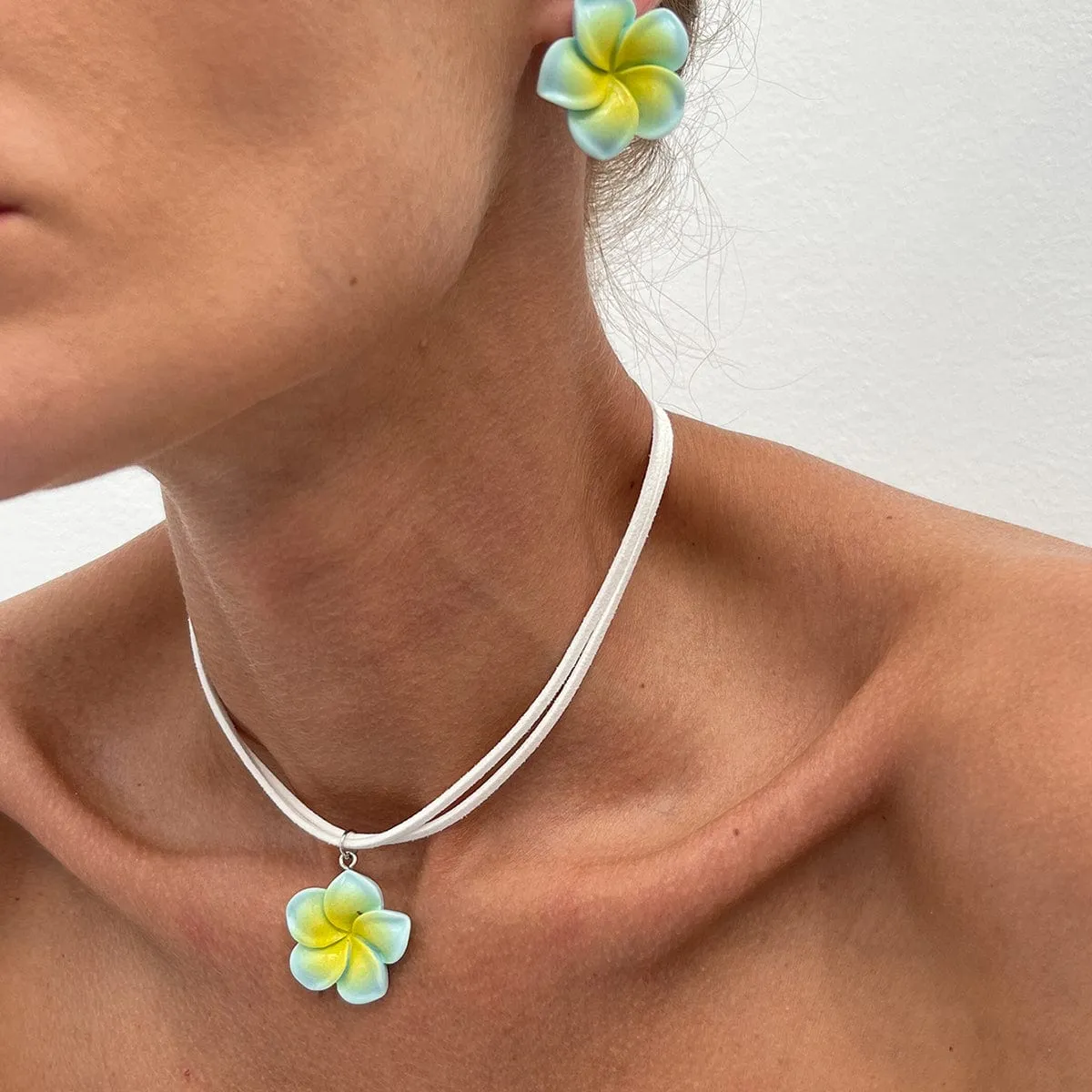 Colorful Flower Velvet Necklace Earrings Set