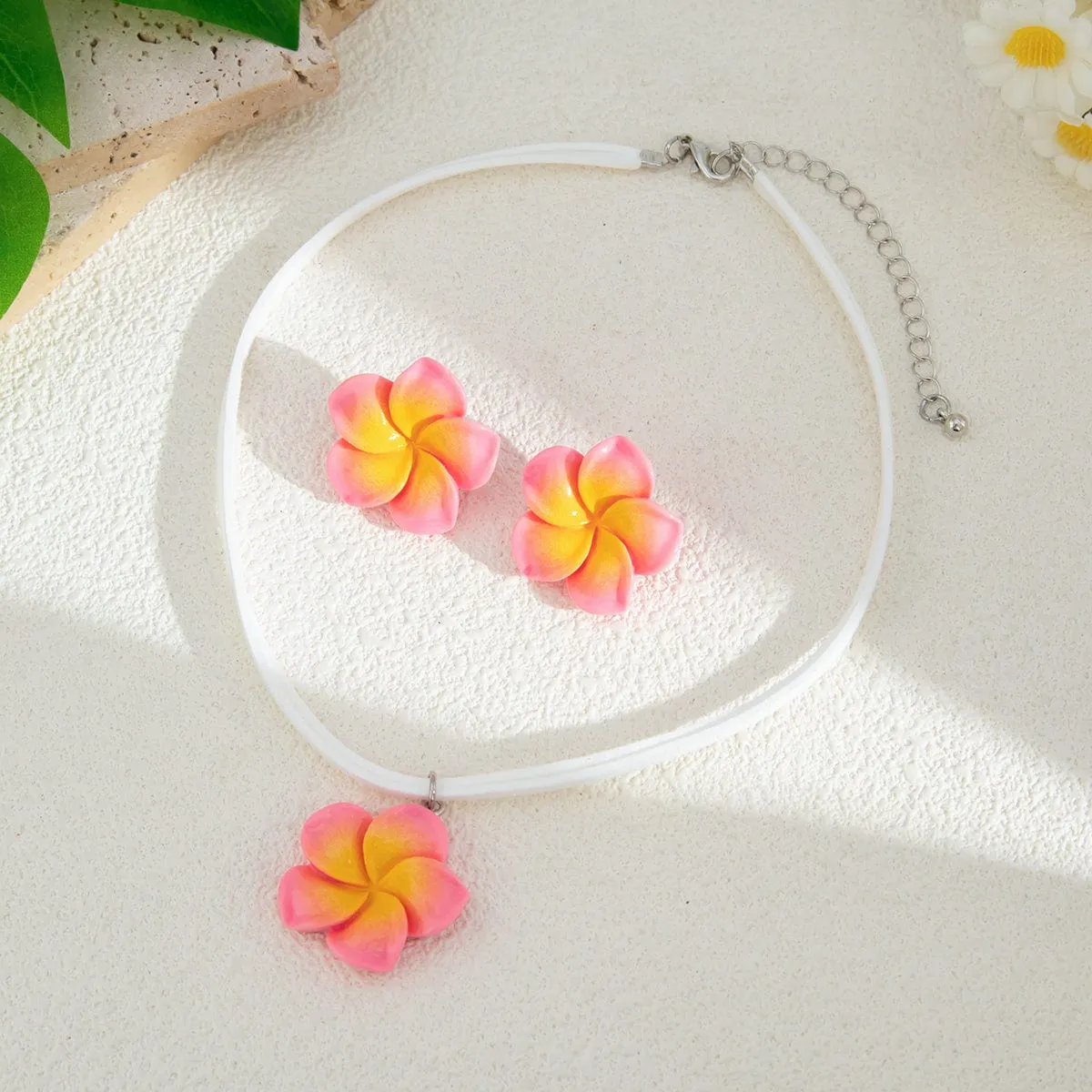 Colorful Flower Velvet Necklace Earrings Set