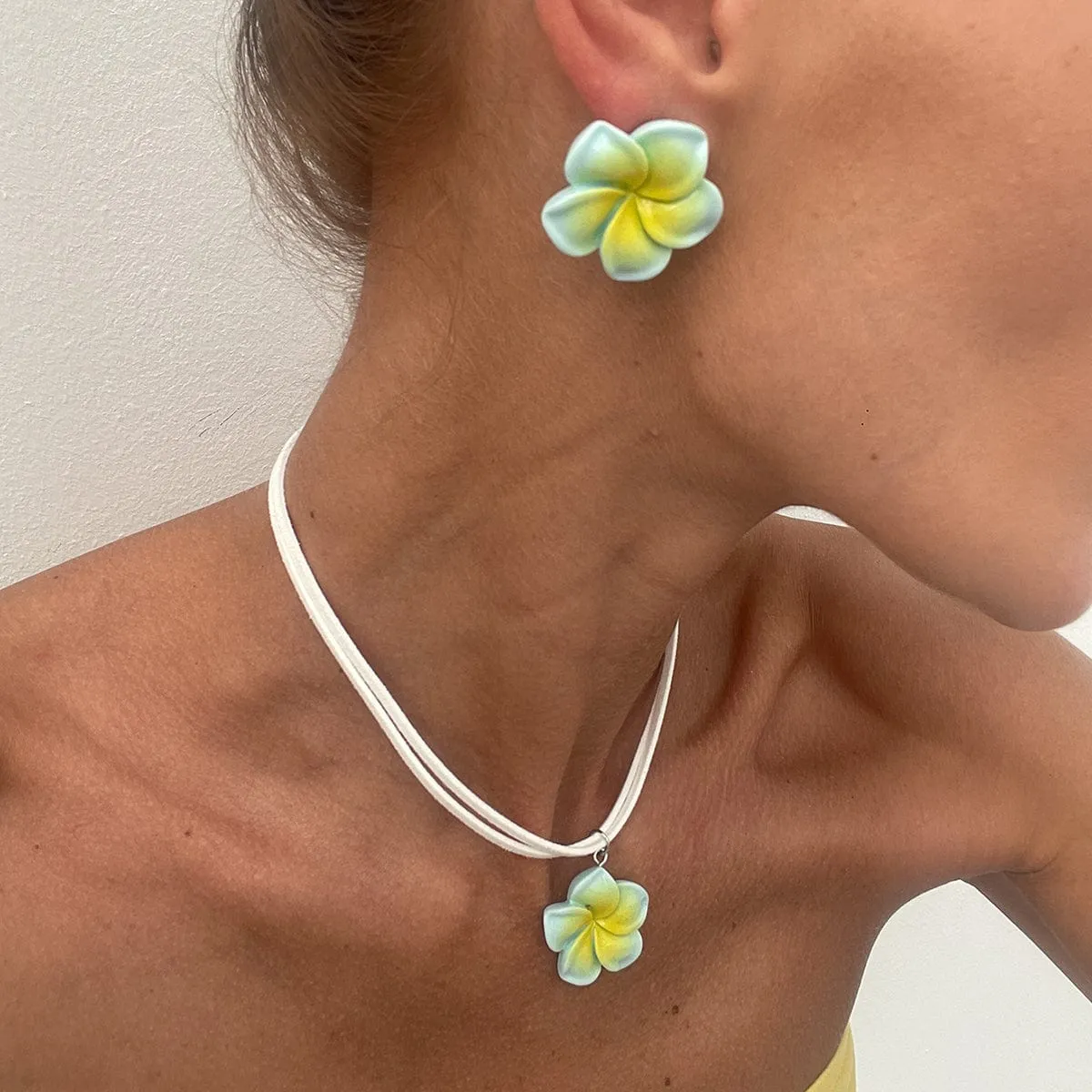 Colorful Flower Velvet Necklace Earrings Set