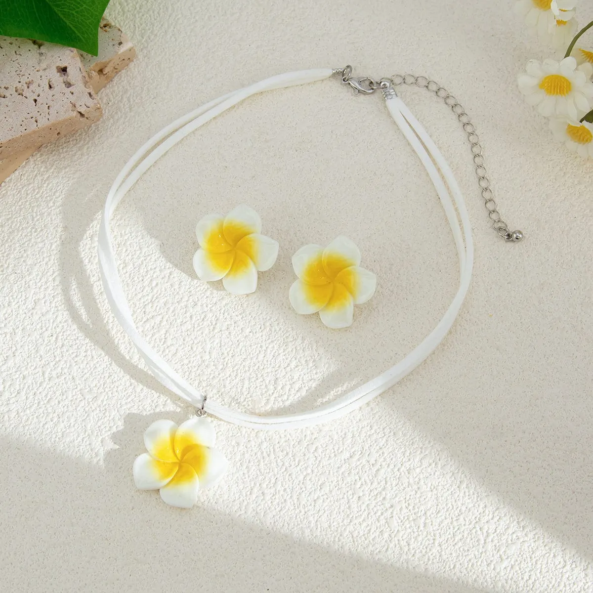Colorful Flower Velvet Necklace Earrings Set