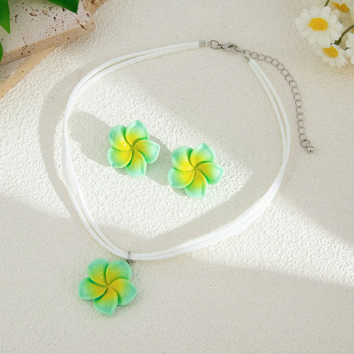 Colorful Flower Velvet Necklace Earrings Set