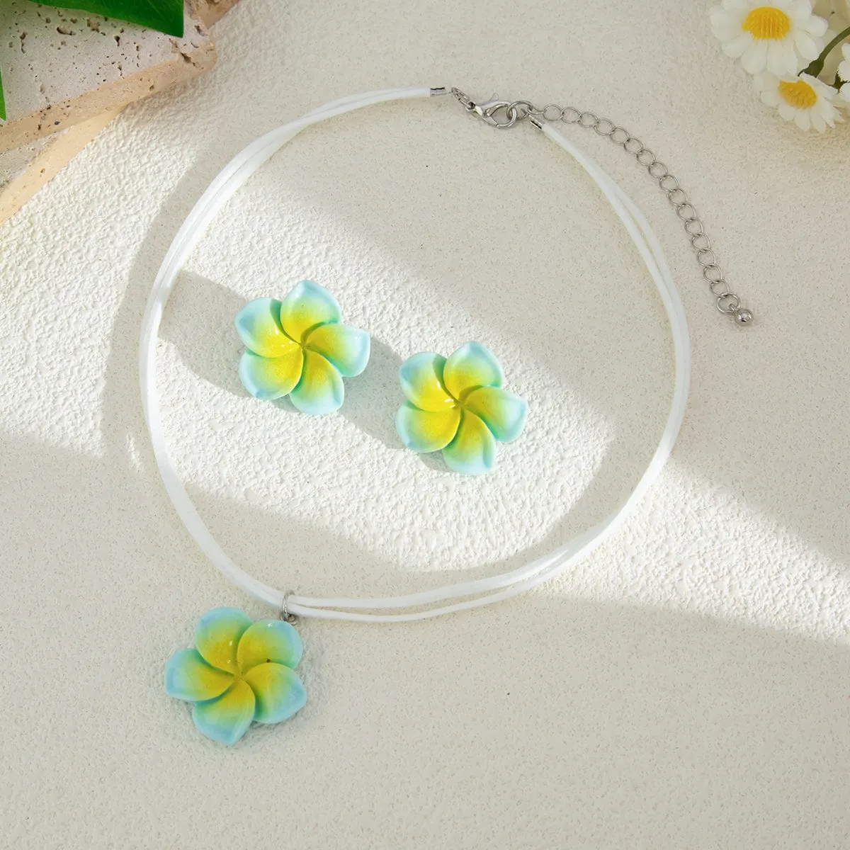 Colorful Flower Velvet Necklace Earrings Set