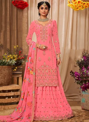 Coral Kashmiri Embroidery Lehenga Kurti And Dupatta