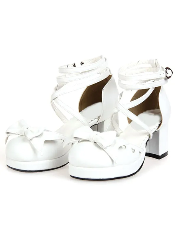 Criss-Cross Platform PU Leather Round Toe Lolita Shoes
