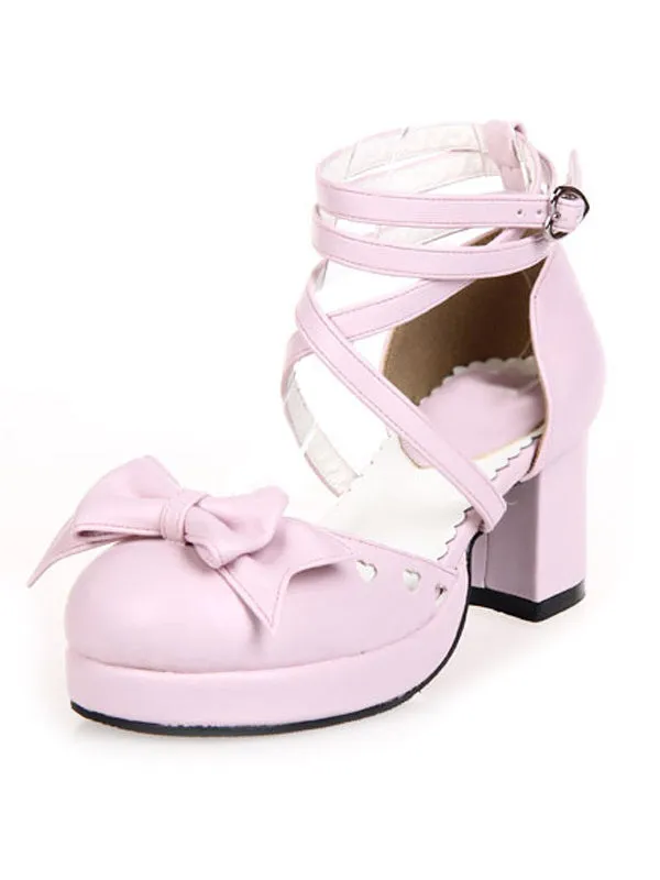 Criss-Cross Platform PU Leather Round Toe Lolita Shoes