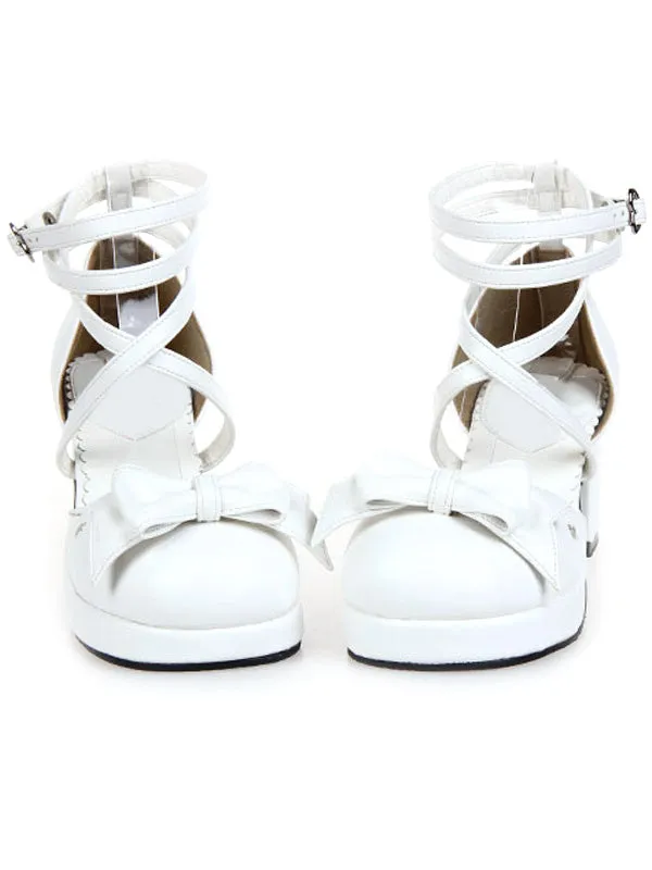Criss-Cross Platform PU Leather Round Toe Lolita Shoes