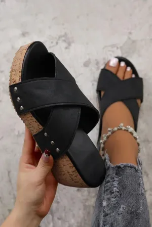 Criss Cross Studded Wedge Slippers