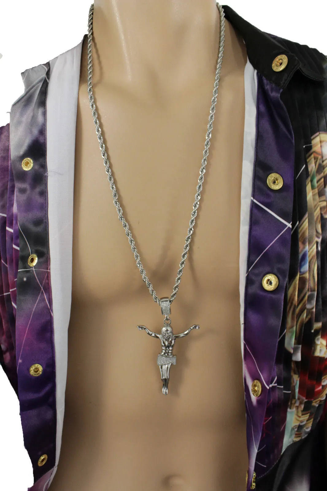 Crucified Jesus Christ Religious Pendant Metal Chain Long Necklace