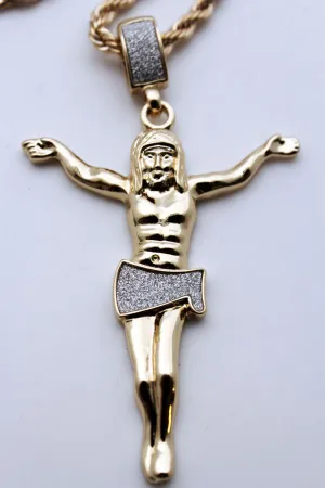 Crucified Jesus Christ Religious Pendant Metal Chain Long Necklace