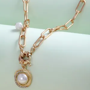Crystal Pearl Chunky Chain Necklace