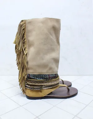 Custom Made Boho High Boot Sandals in Beige | SIZE 41