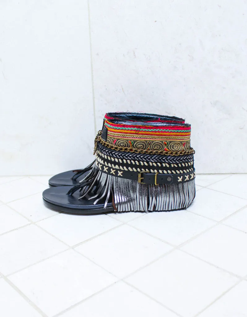 Custom Made Boho Sandals in Black | SIZE 38