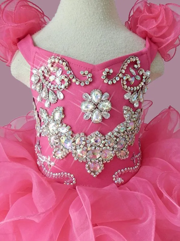 Custom Made Infant Illusion Fuchsia Cupcake Pageant Dress with Hair bow
