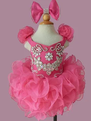Custom Made Infant Illusion Fuchsia Cupcake Pageant Dress with Hair bow