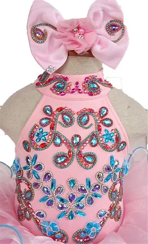 Custom Made Nations Little Miss Pink Stunning Pageant Dress With Hair bow