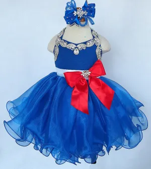 Custom Made Toddler Royal Baby Doll Pageant Dress with Hair Bow