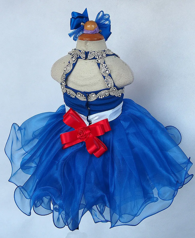 Custom Made Toddler Royal Baby Doll Pageant Dress with Hair Bow