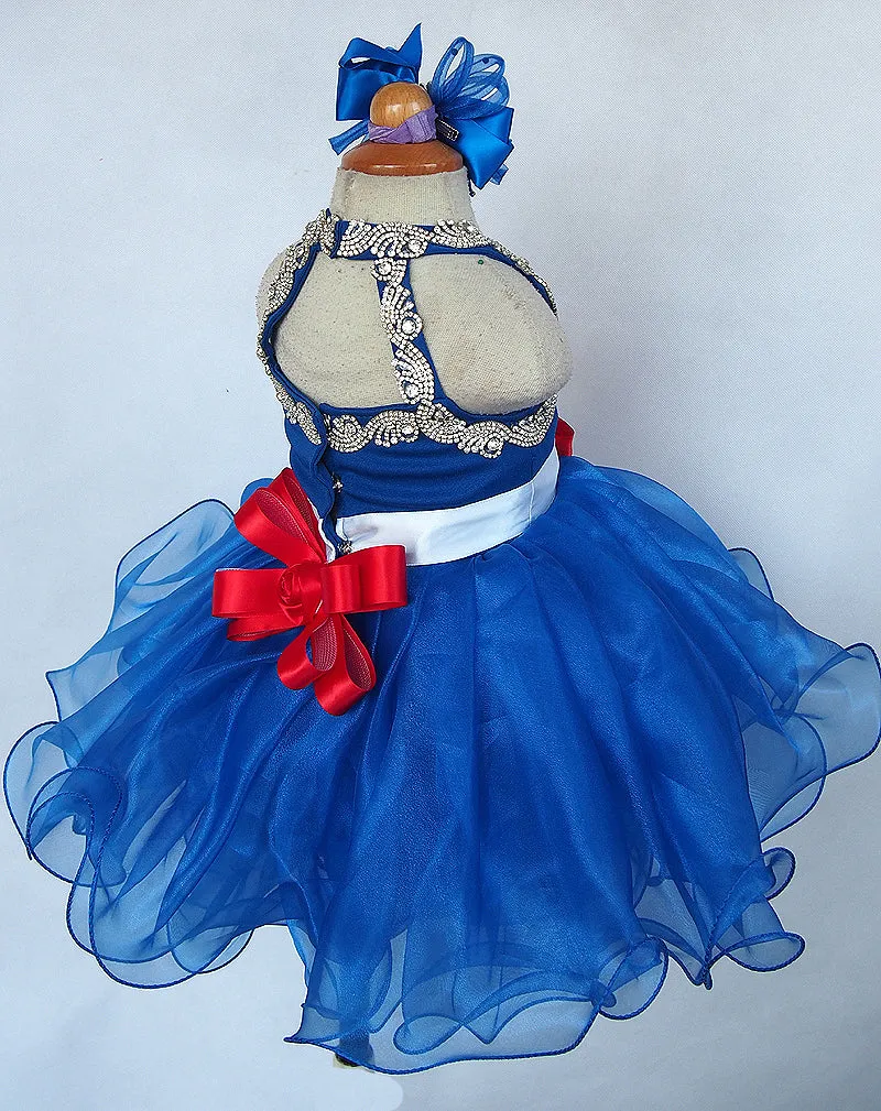 Custom Made Toddler Royal Baby Doll Pageant Dress with Hair Bow