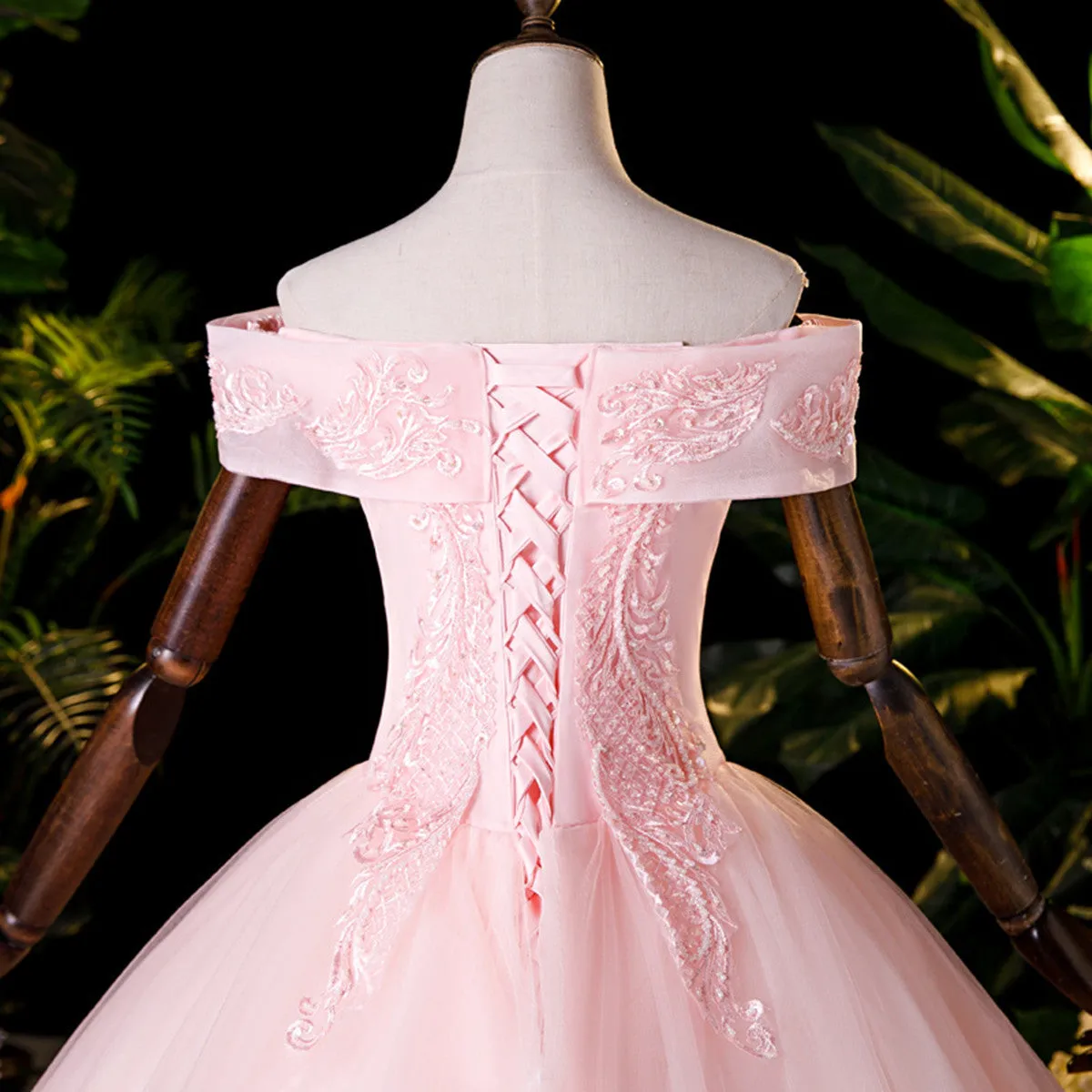 Cute Pink Tulle Off Shoulder Party Dress with Lace Applique, Pink Tulle Sweet 16 Dresses