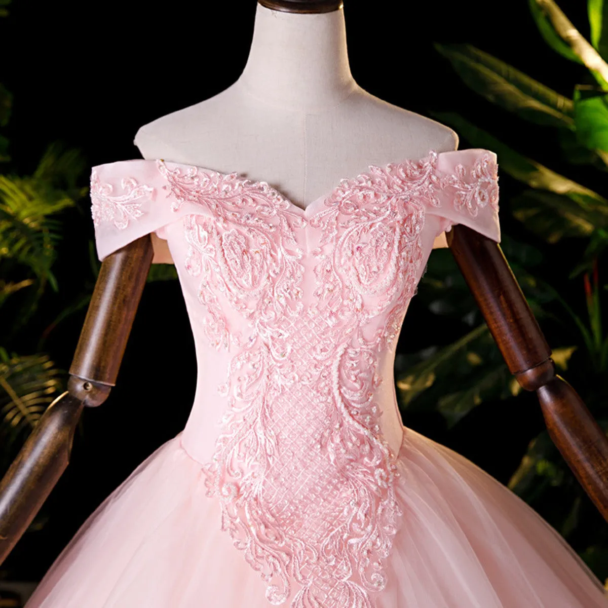 Cute Pink Tulle Off Shoulder Party Dress with Lace Applique, Pink Tulle Sweet 16 Dresses