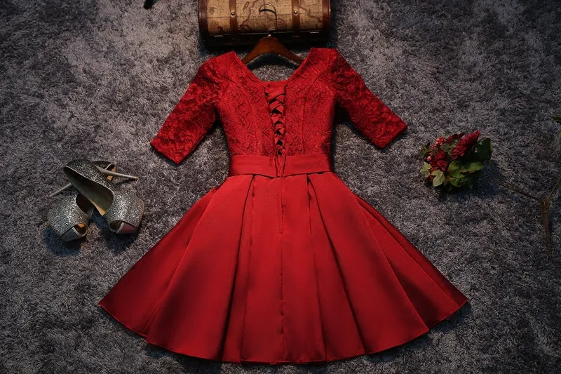 Cute Red Satin Short Prom Dress, Red Sweet 16 Party Dress