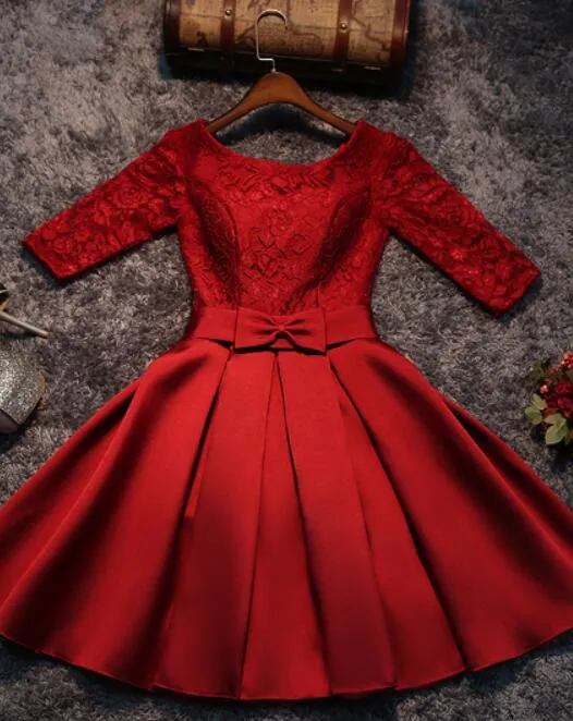 Cute Red Satin Short Prom Dress, Red Sweet 16 Party Dress