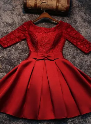 Cute Red Satin Short Prom Dress, Red Sweet 16 Party Dress