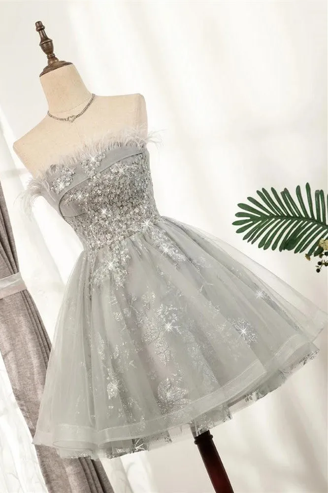Cute Strapless Short Lace Up Beading Homecoming Dress Sweet 16 Dress OK927