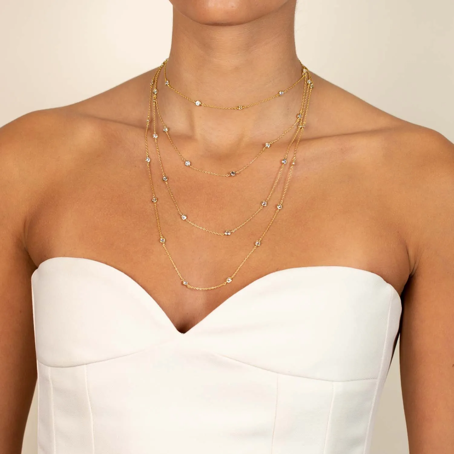 CZ Bezel Ball Chain Necklace