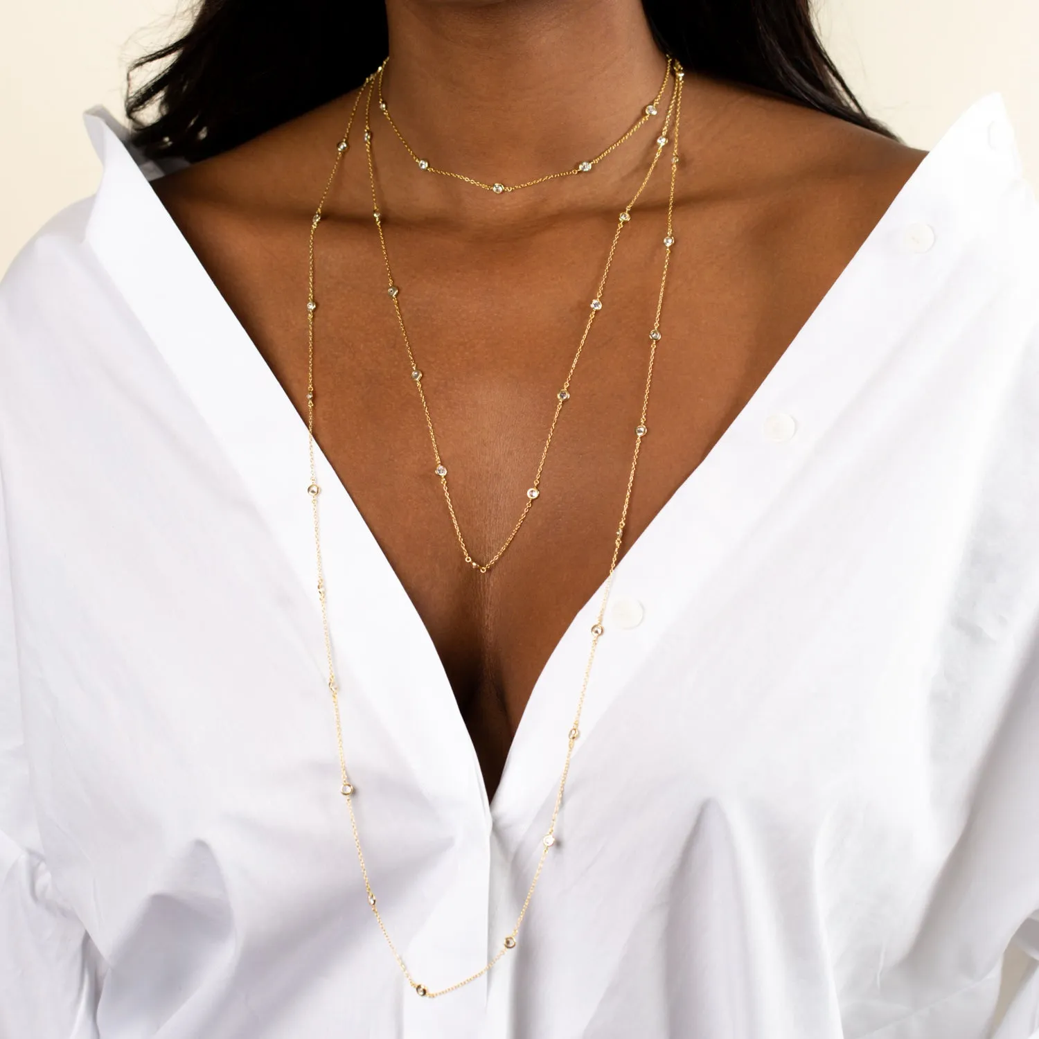 CZ Bezel Ball Chain Necklace