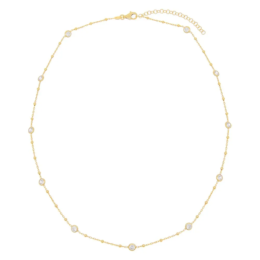 CZ Bezel Ball Chain Necklace