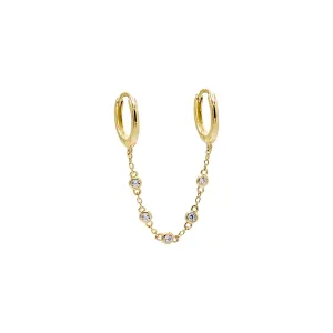 CZ Bezel Chain Double Huggie Earring