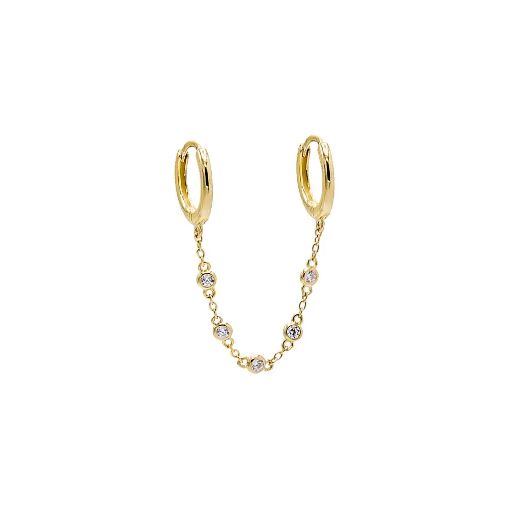 CZ Bezel Chain Double Huggie Earring