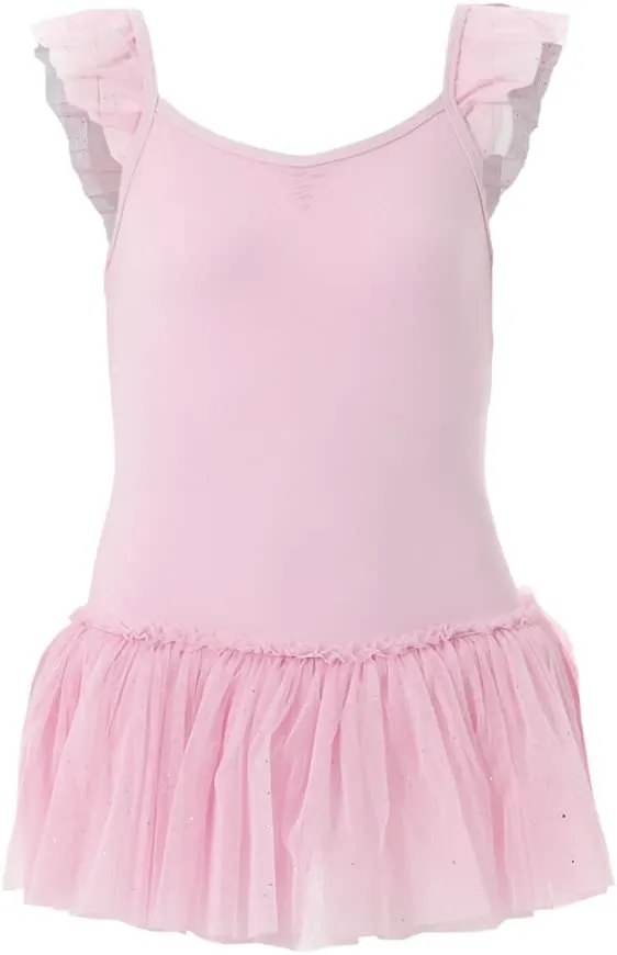 Danz n Motion Flutter Sleeve Dress w/ Glitter Skirt in Pink